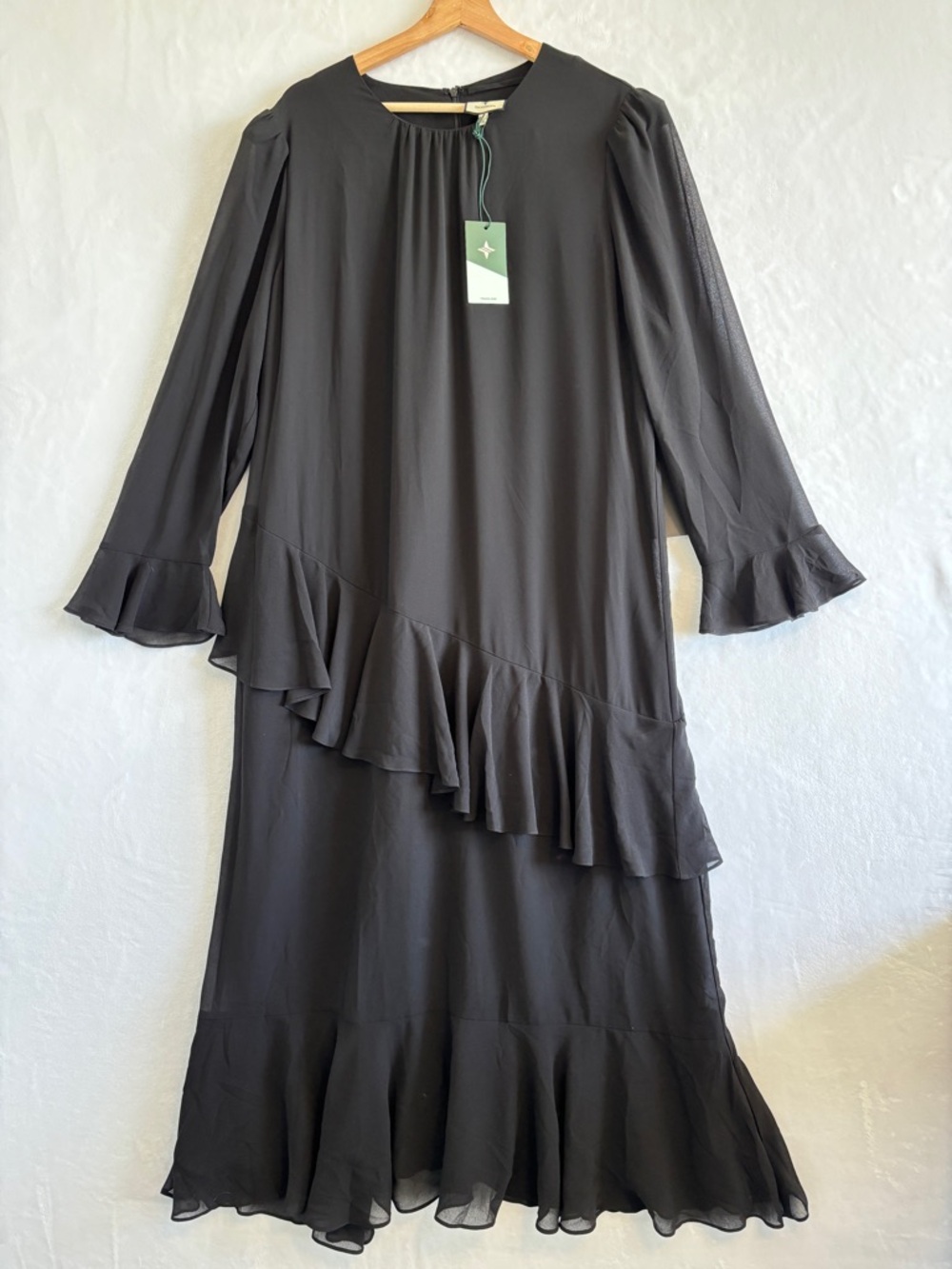 Tuckernuck Black Long-Sleeve Ruffle Midi Dress